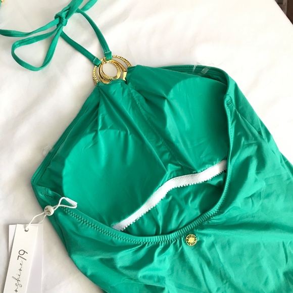SUNSHINE 79 One Piece Swimsuit High Neck Gypset Solids Green Women’s Size 10 - Picture 6 of 15